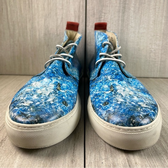 Del Toro Chukka Boots Blue Leather Splatter Sneaker Made in Italy Men’s Size 18 - Picture 5 of 10